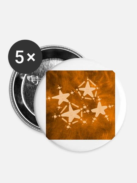 4 STERNE ORANGE - Buttons groß 56 mm (5er Pack) - Weiß