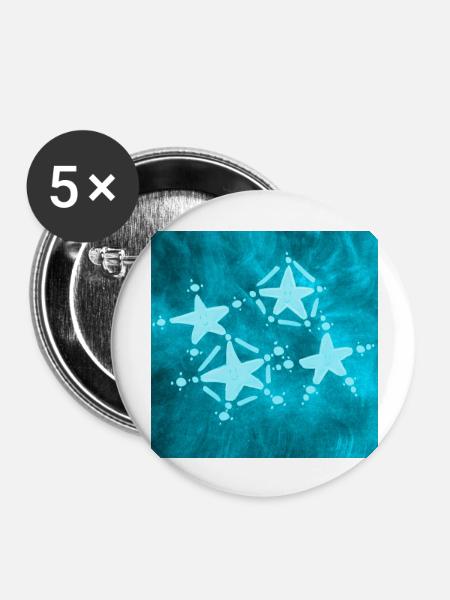 4 BLAUE STERNE - Buttons groß 56 mm (5er Pack) - Weiß