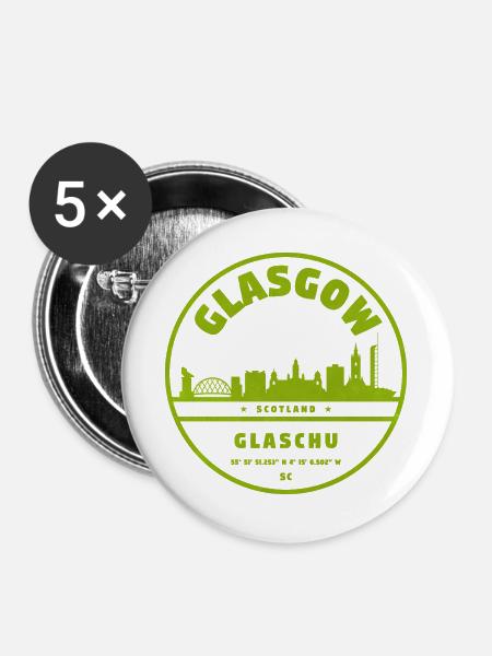 Glasgow Skyline Grünes Rundlogo - Buttons groß 56 mm (5er Pack) - Weiß