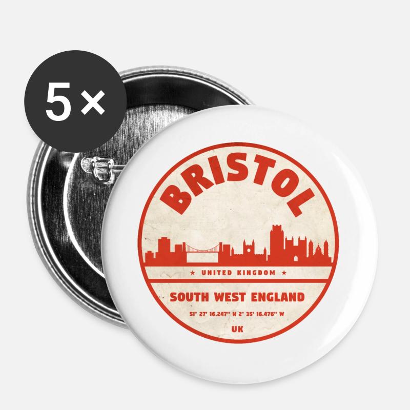 Bristol Skyline Retro Emblem - Buttons large 2.2''/56 mm (5-pack) - white