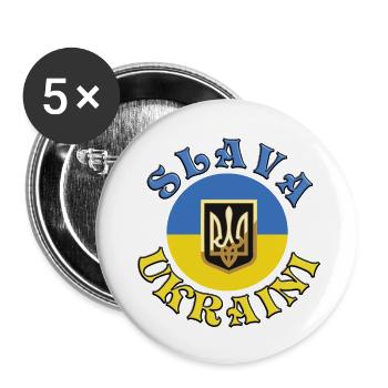 Slava Ukraini - Buttons groß 56 mm (5er Pack) - Weiß - Vorne