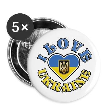 I love Ukraine, mit Flagge und Herz - Buttons groß 56 mm (5er Pack) - Weiß - Vorne