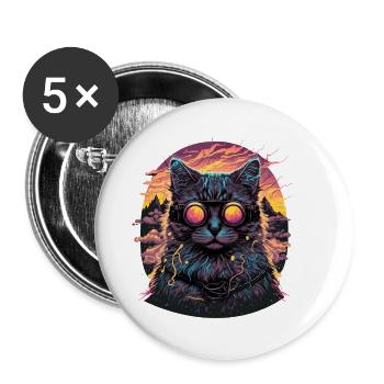 Illustration de chat Vaporwave - Lot de 5 grands badges (56 mm) - blanc - Devant