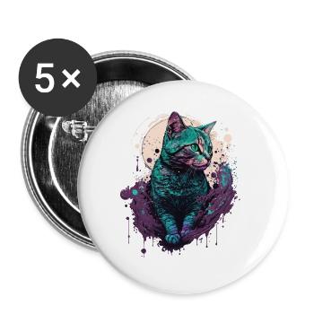 Chat coupé - Lot de 5 grands badges (56 mm) - blanc - Devant
