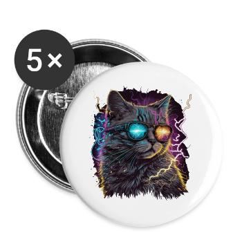 Vaperwave Thunder Storm Cat - Lot de 5 grands badges (56 mm) - blanc - Devant