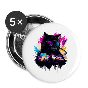 Dark Dj Cat - Lot de 5 grands badges (56 mm) - blanc - Devant