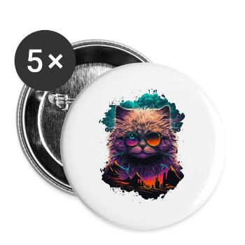 Lucky Charm Cat - Buttons large 2.2''/56 mm (5-pack) - white - Front
