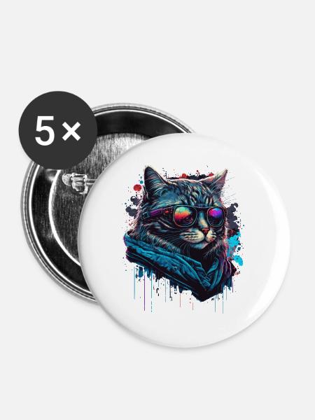 Agent Katze - Buttons groß 56 mm (5er Pack) - Weiß