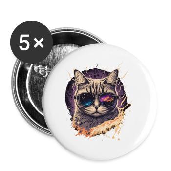 Vapowave Glitch Cat - Lot de 5 grands badges (56 mm) - blanc - Devant