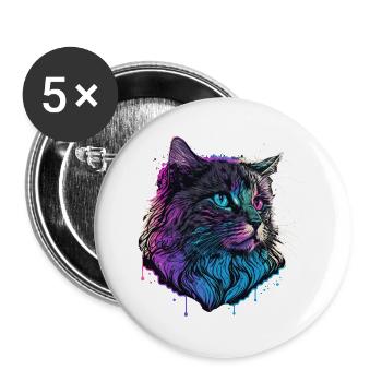 Vaper Cat Illustration - Lot de 5 grands badges (56 mm) - blanc - Devant