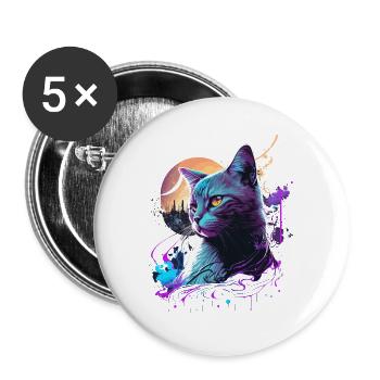 Chat violet - Lot de 5 grands badges (56 mm) - blanc - Devant