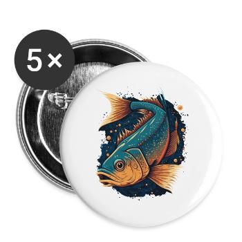 Fischmalerei - Buttons groß 56 mm (5er Pack) - Weiß - Vorne