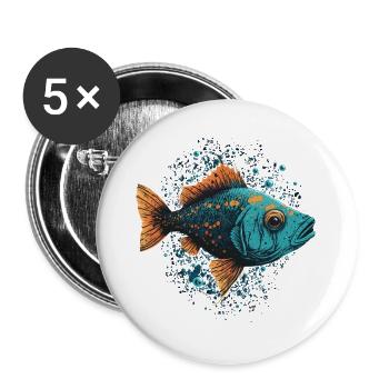 Fisch Illustration - Buttons groß 56 mm (5er Pack) - Weiß - Vorne