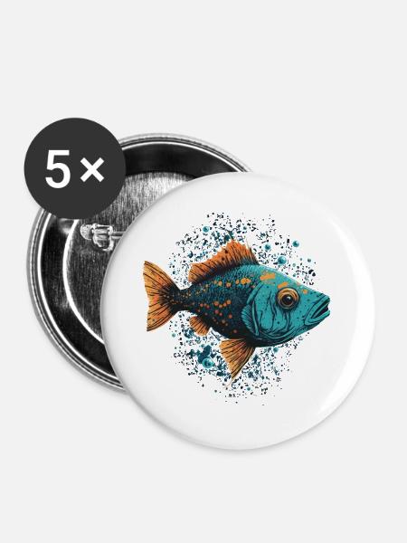 Fisch Illustration - Buttons groß 56 mm (5er Pack) - Weiß