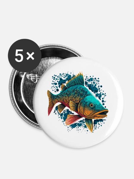 Flussfisch - Buttons groß 56 mm (5er Pack) - Weiß