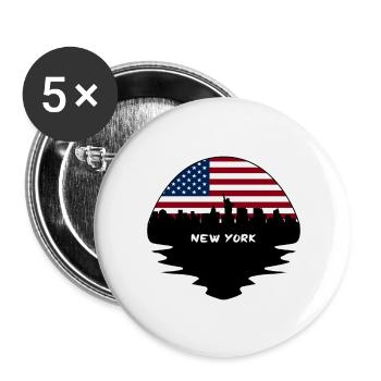 New York New York USA Flagge Skyline Silhouette Trav - Buttons groß 56 mm (5er Pack) - Weiß - Vorne