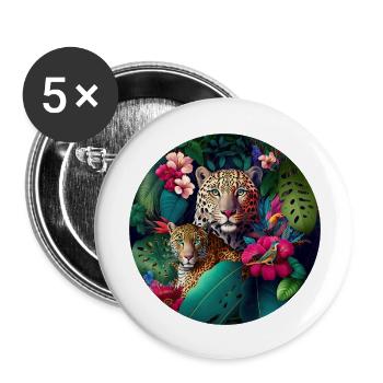 Leopard Dschungel Blumen - Buttons groß 56 mm (5er Pack) - Weiß - Vorne