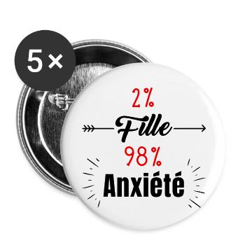 fille anxieuse - Lot de 5 grands badges (56 mm) - blanc - Devant
