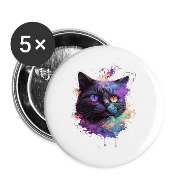 Illustration de chat coloré - Lot de 5 grands badges (56 mm) - blanc - Devant