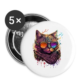 Vaper Wave Cat - Buttons large 2.2''/56 mm (5-pack) - white - Front