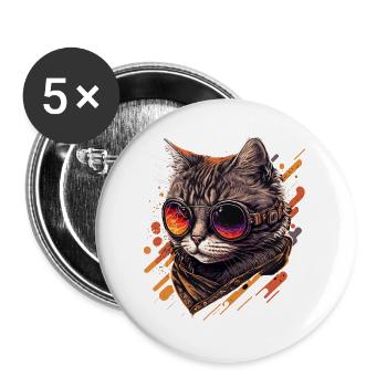Vintagepunk Cat - Buttons large 2.2''/56 mm (5-pack) - white - Front