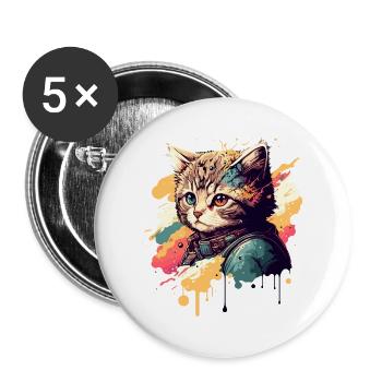Vintage Kätzchen - Buttons groß 56 mm (5er Pack) - Weiß - Vorne