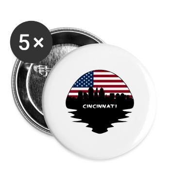 Cincinnati Ohio États-Unis Flag Skyline Silhouette Voyage - Lot de 5 grands badges (56 mm) - blanc - Devant