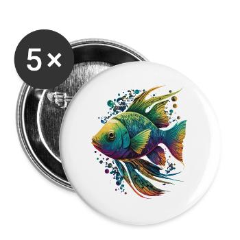 Colorful Fish - Buttons large 2.2''/56 mm (5-pack) - white - Front