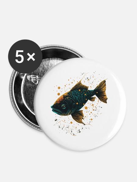 Japanischer Fisch - Buttons groß 56 mm (5er Pack) - Weiß