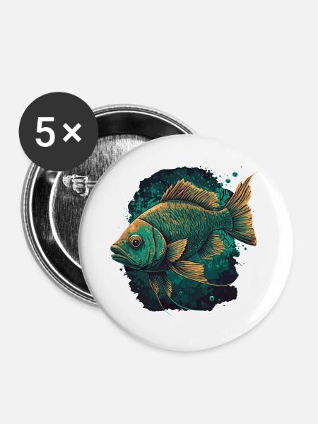 Fisch Kunstwerk - Buttons groß 56 mm (5er Pack) - Weiß