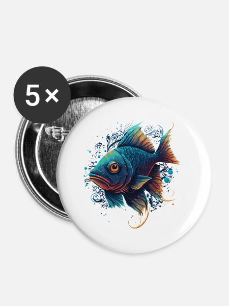 Fisch Kunstwerk - Buttons groß 56 mm (5er Pack) - Weiß