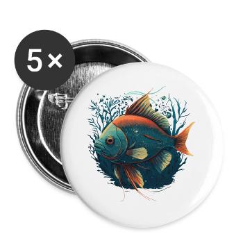 Poisson fou - Lot de 5 grands badges (56 mm) - blanc - Devant