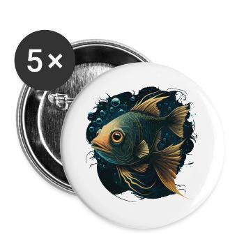 Niedlicher Fisch - Buttons groß 56 mm (5er Pack) - Weiß - Vorne