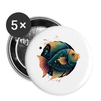 Vintage Fisch Illustration - Buttons groß 56 mm (5er Pack) - Weiß - Vorne