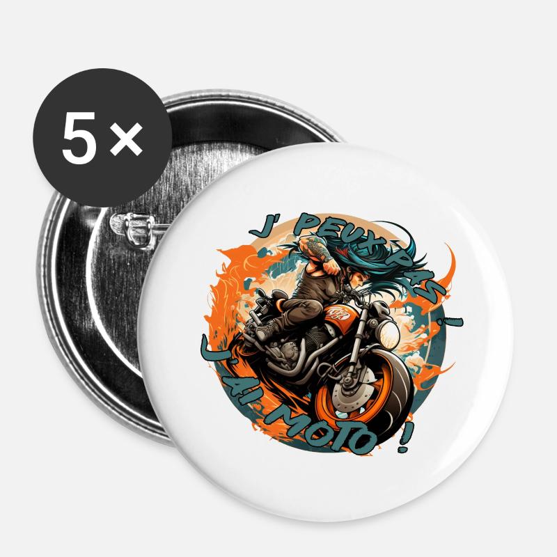 I can't, I have a motorcycle! - Buttons large 2.2''/56 mm (5-pack) - white