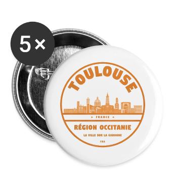 Toulouse Skyline Occitanie - Lot de 5 grands badges (56 mm) - blanc - Devant