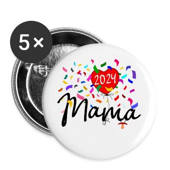 Mama 2024 Konfetti - Buttons groß 56 mm (5er Pack) - Weiß - Vorne