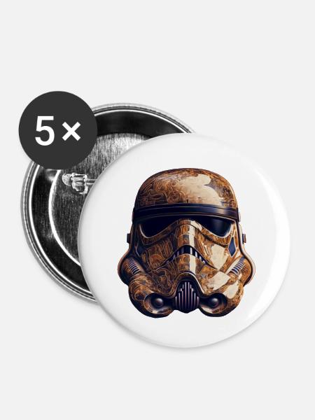 Glänzende Batik-Charaktermaske - Buttons groß 56 mm (5er Pack) - Weiß