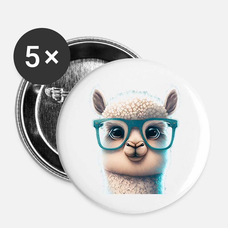 Mignon Mignon Mignon Dessin Animé - Lama - Lot de 5 grands badges (56 mm) - blanc