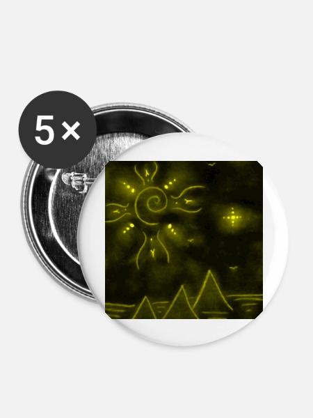 SONNE UND GELBE PYRAMIDEN - Buttons groß 56 mm (5er Pack) - Weiß