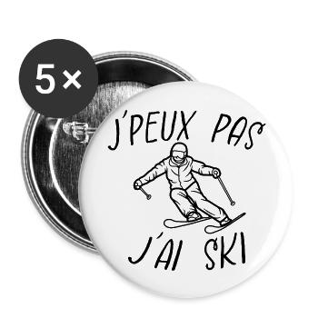 j'peux pas j'ai ski - Lot de 5 grands badges (56 mm) - blanc - Devant