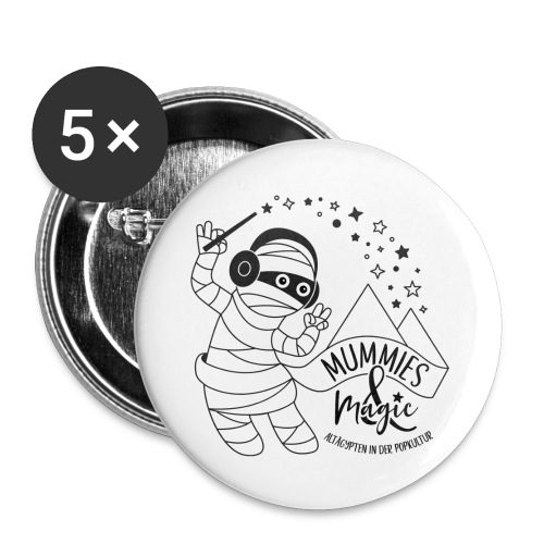 Logo Mummies and Magic schwarz auf weiß - Buttons groß 56 mm (5er Pack)