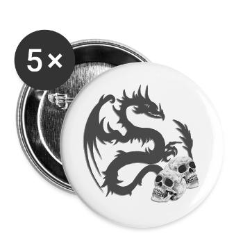 Schädelmuster, asiatische Drachensilhouette - Buttons groß 56 mm (5er Pack) - Weiß - Vorne