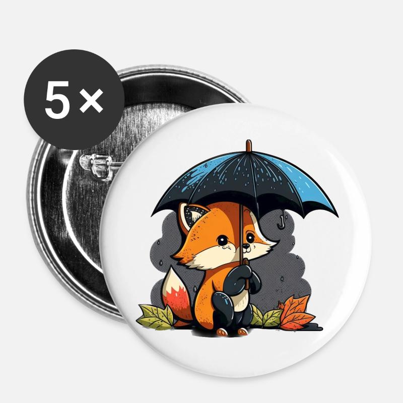 cute fox with umbrella - Buttons large 2.2''/56 mm (5-pack) - white