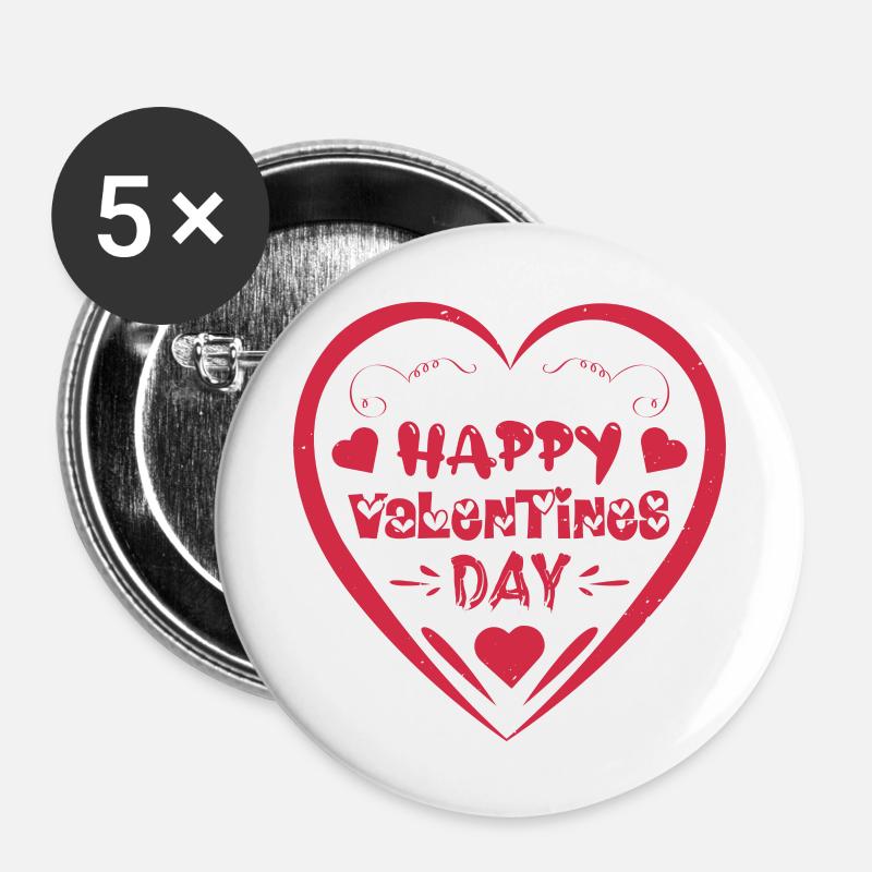 JOYEUSE SAINT-VALENTIN - Lot de 5 grands badges (56 mm) - blanc