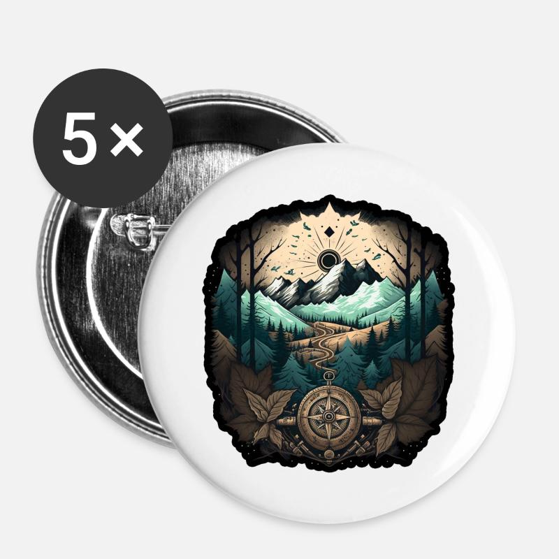 Mountains and compass 4 - Buttons large 2.2''/56 mm (5-pack) - white