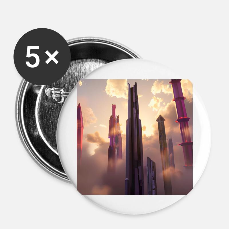 Wolkenkratzer - Buttons groß 56 mm (5er Pack) - Weiß