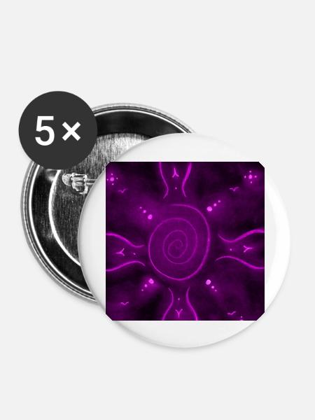 SONNIGES LILA MANDALA - Buttons groß 56 mm (5er Pack) - Weiß