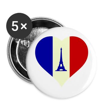 Cœur France - Lot de 5 grands badges (56 mm) - blanc - Devant