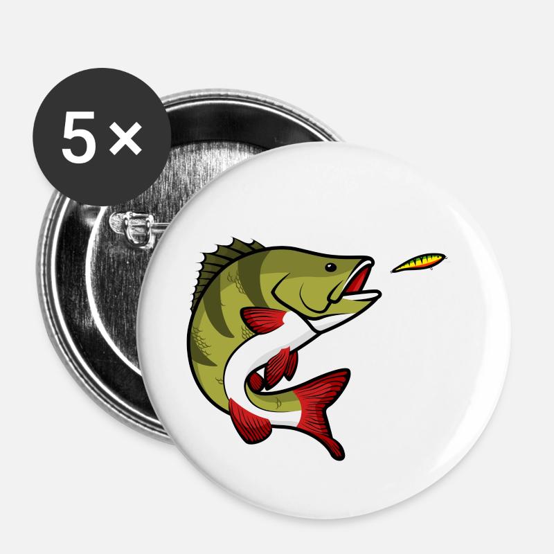 Perch Fishing Predatory fish Fish - Buttons large 2.2''/56 mm (5-pack) - white